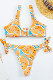 Watermelon Print Ring Hollow Bikini