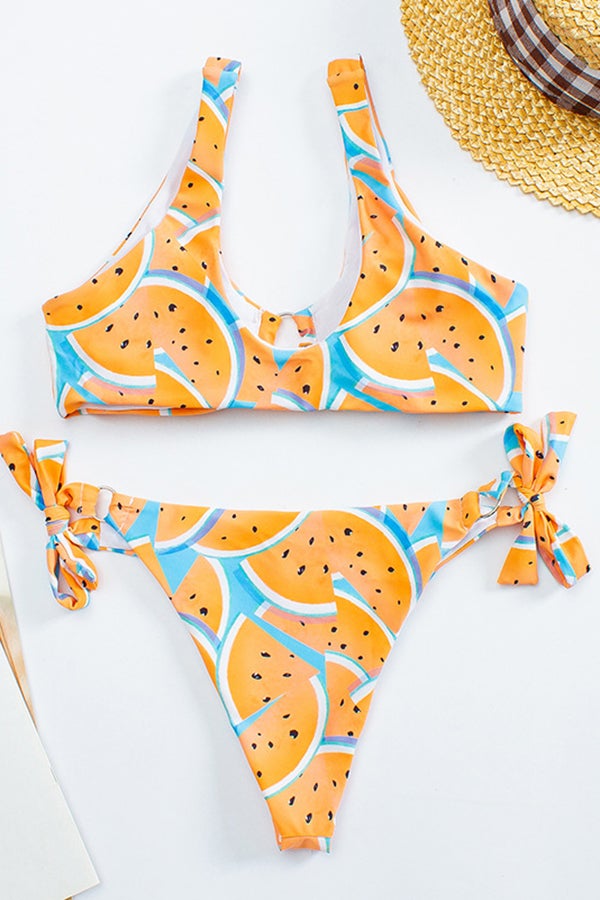 Watermelon Print Ring Hollow Bikini