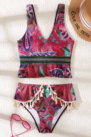 Summer Escape Ethnic Print Fringed Bikini Swimsuit