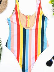 High Leg Rainbow Striped One-piece Swimsuit