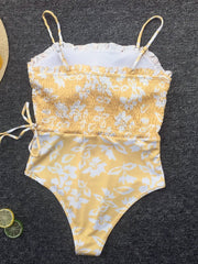 Pleated Yellow Print Bikini