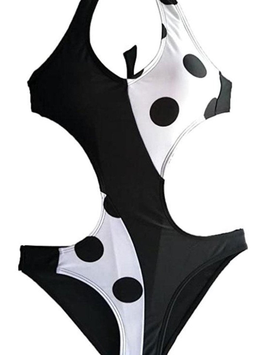 Holiday Monochrome Polka Dot Print monokini One-piece Swimsuit