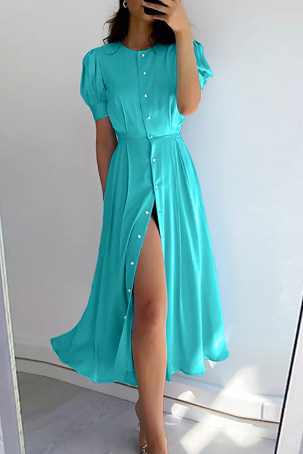 Elegant commuter high waist split mid-length dress