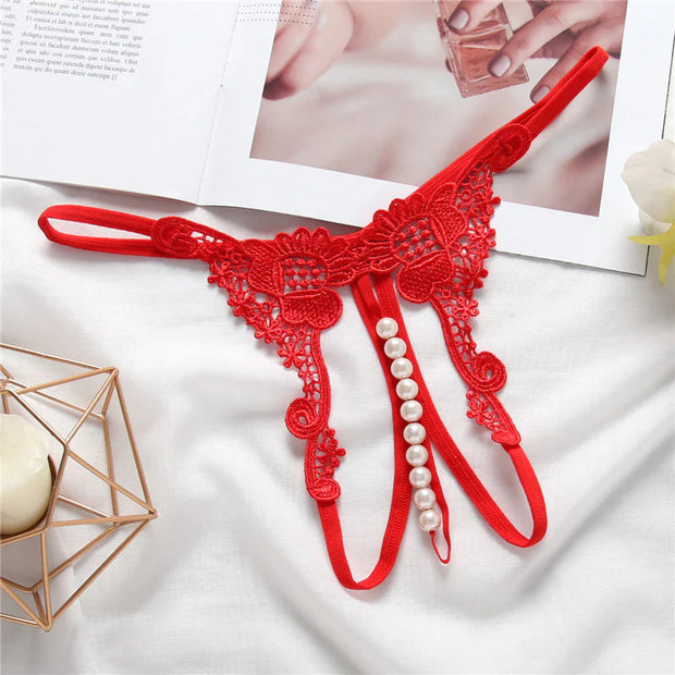 Guipure Lace Beaded Thong