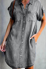 short sleeve slim denim midi dress