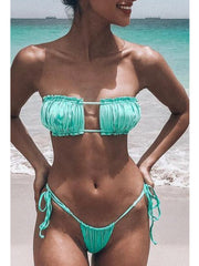 Bandeau Bandage Hollow-out Green Bikini Set