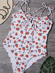 Spaghetti Strap Strawberry Print One-piece Swimsuit