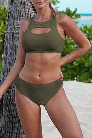 Solid Color Cutout Sports Bikini