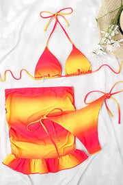 Three-piece Gradient Ruffled Bikini