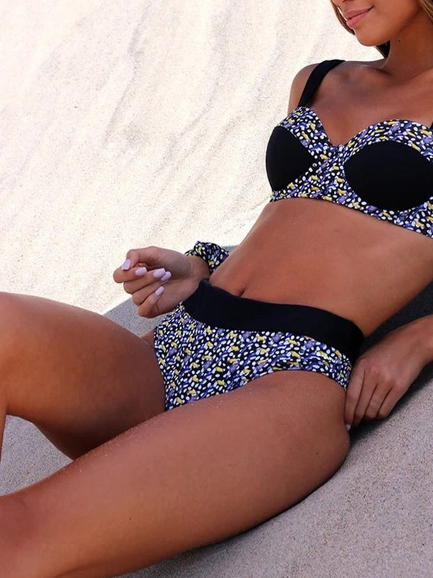 Printed High Waist Split Swimsuit