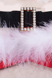 Christmas Fuzzy Trim Pom Pom Decor Garter Lingerie Set