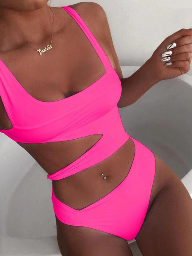 Solid Cut Out One-piece Swimsuit