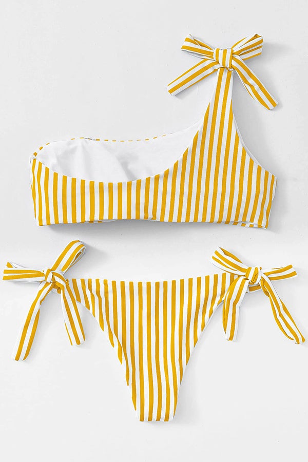 Swimming At Sunset One Shoulder Striped Bikini Swimsuit