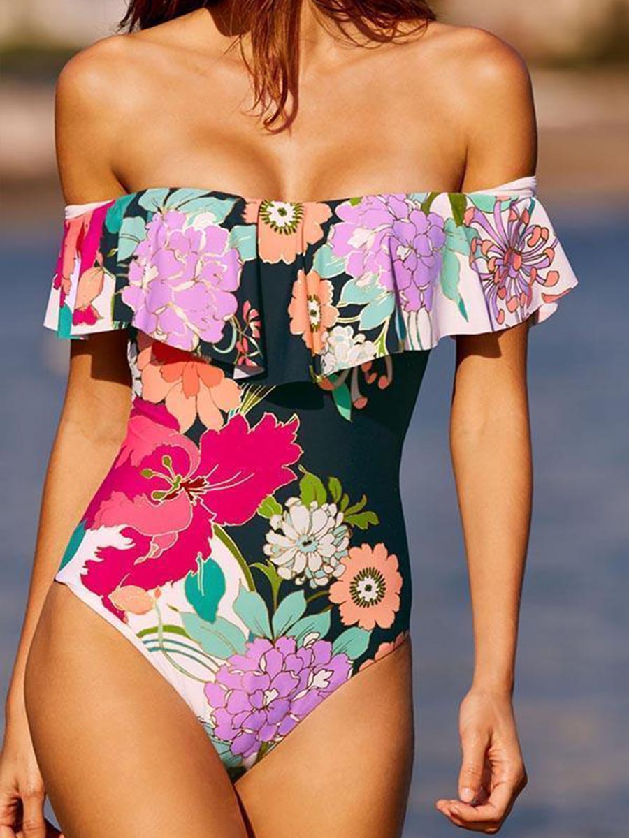 One-shoulder Ruffled One-piece Sexy Swimsuit