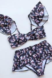 Ruffled Floral Three-piece Bikini