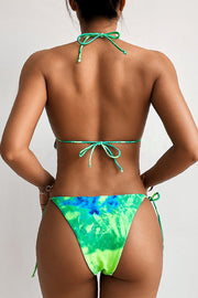 Fluorescent Green Tie-dye Print Triangle Bikini