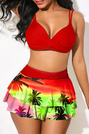 High-waisted Ruffled Printed Bikini