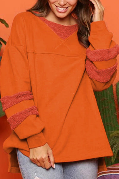 Carrot Splicing Lantern Sleeve Side Slits Sweatshirt