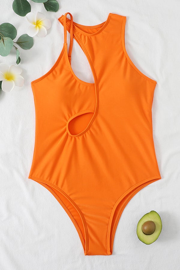 Solid Color Hollowed Out Troops Called One-piece Swimsuit