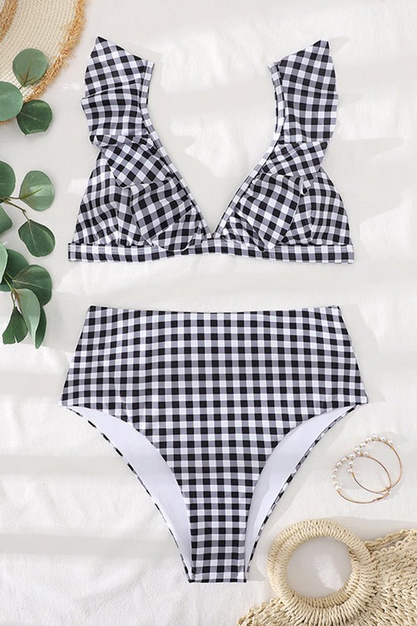 Ruffled Check High-Rise Bikini