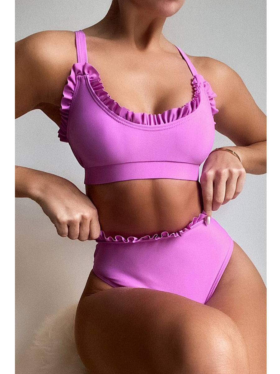 High-waisted Fold Design Purple Bikini Set(2 Colors)