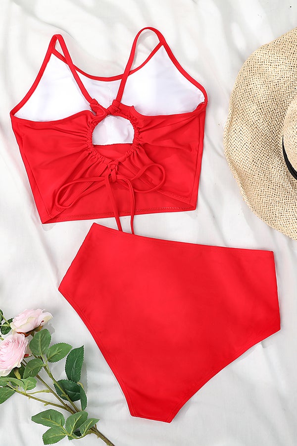 Solid Color Drawstring Cutout Bikini