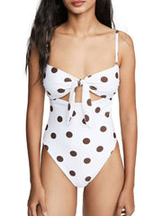 Polka Dot Bow Tie Cutout Bandeau One-piece Swimsuit (2 Colors)