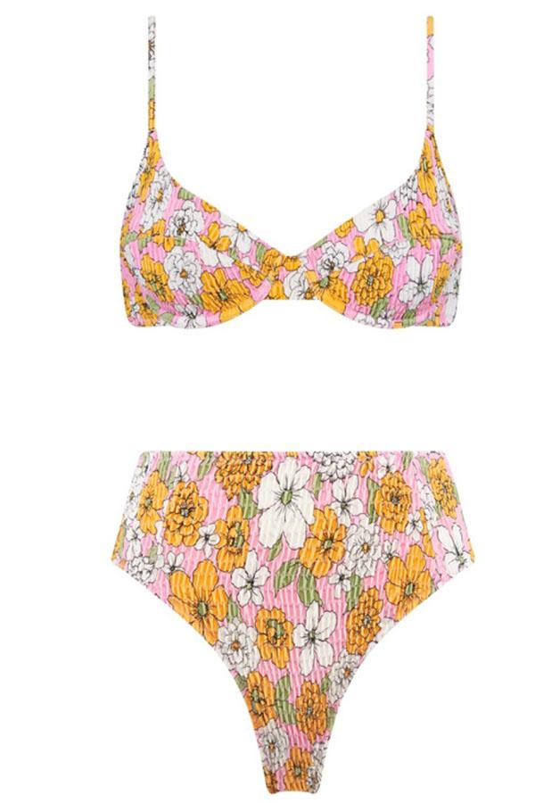 Floral Print Fold Design Two-piece Swimsuit