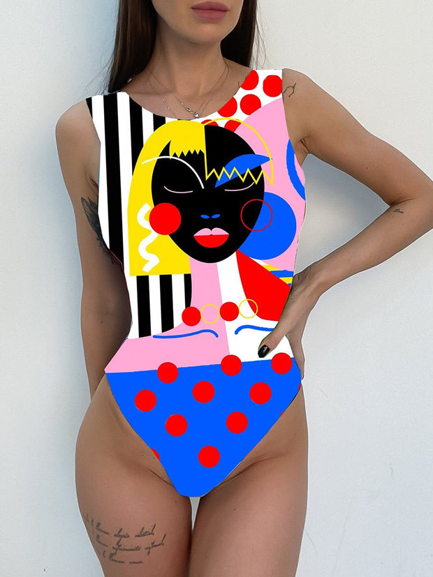 Abstract Printed One-piece Swimsuit