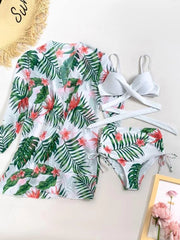 European And American Floral Bikini Three Piece Set