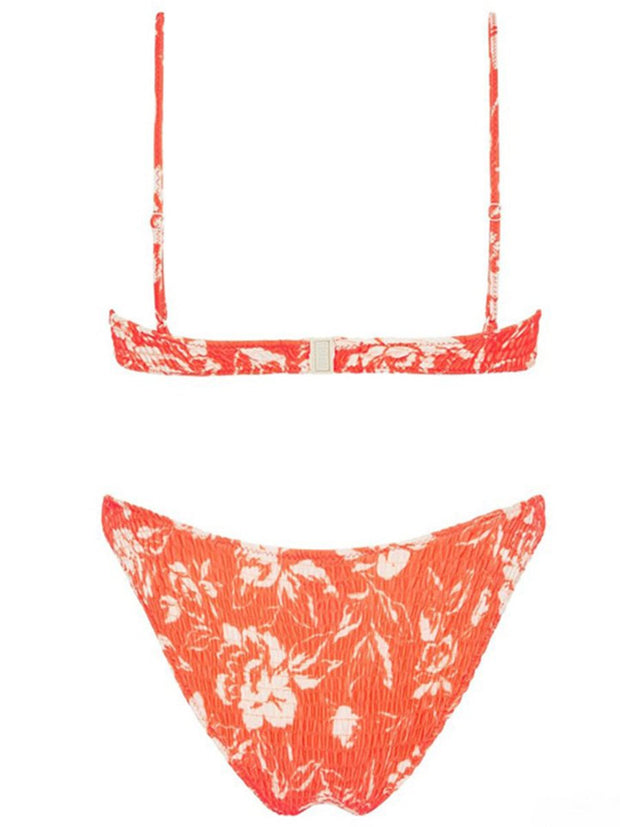 Floral Print Red Two Pieces Swimsuit