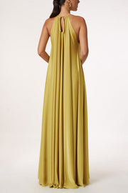 Greek Goddess Distinctive Golden Halter Neck A-line Maxi Dress