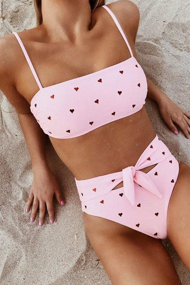 Heart-shaped Print Bandage Cutout Design Bikini Set (6 Colors)