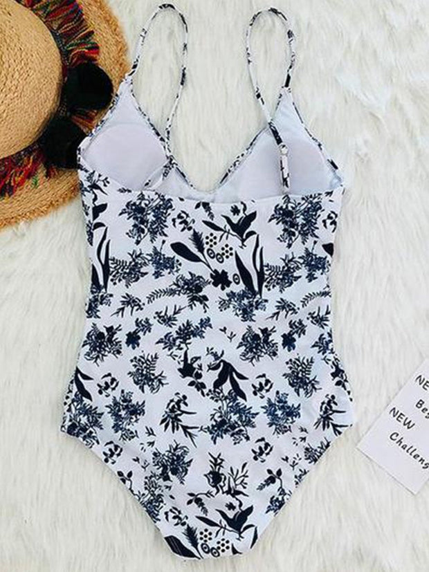 Bohemian Print Stitching Net One-Piece Swimwear