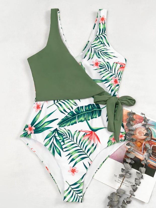 V-neck Printed One-piece Swimsuit