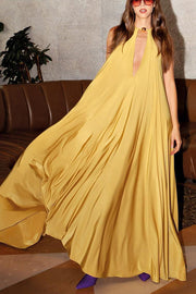 Greek Goddess Distinctive Golden Halter Neck A-line Maxi Dress