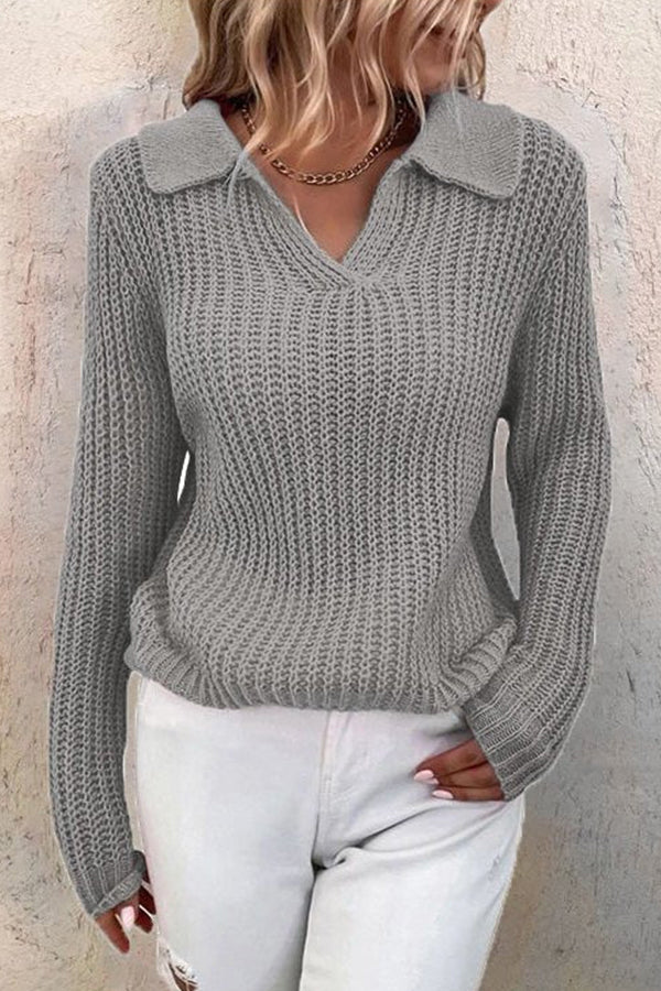 Women's Lapel Solid Slim Fit Knit Sweater