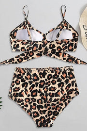 High Waist Crossover Leopard Bikini