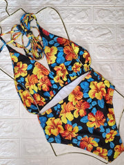 Strap Yellow Flower One-piece Swimsuit