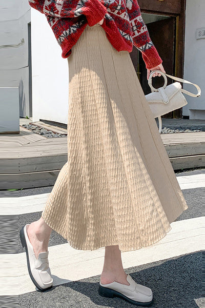 Pleated skirt slimming high-waisted mid-length with sweater A-line skirt