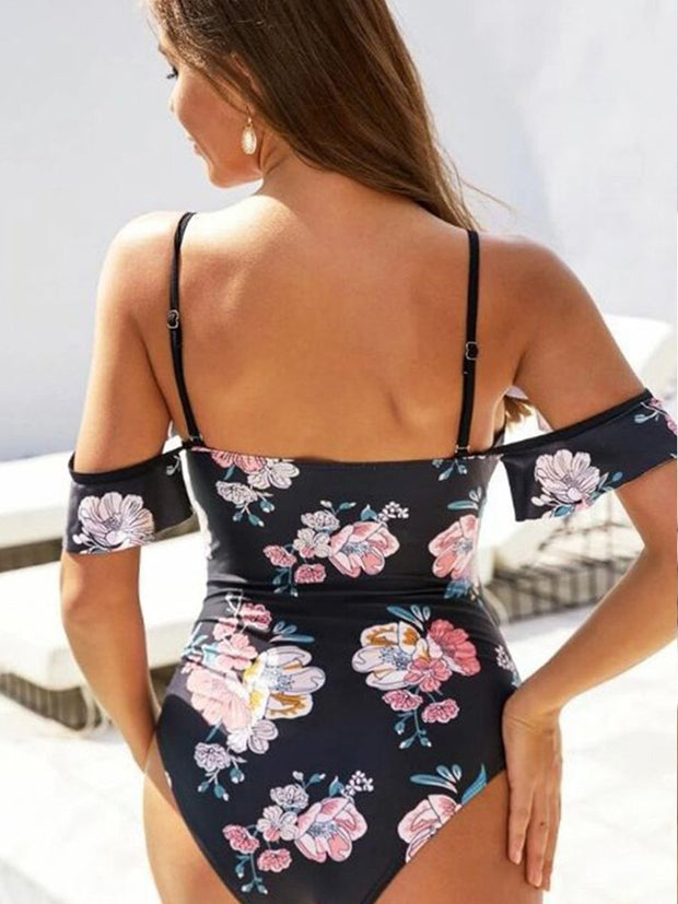 Floral Print Knot Front One-piece Swimsuit