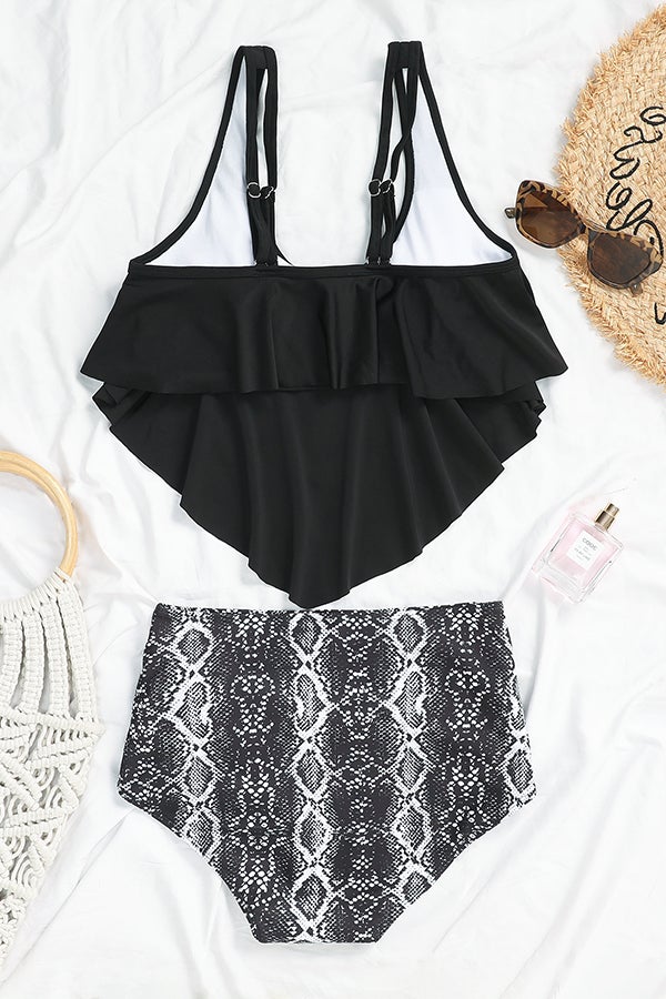 Irregular Ruffled High Waist Bikini