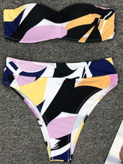 Strapless Geometric Print Two Pieces Swimsuit