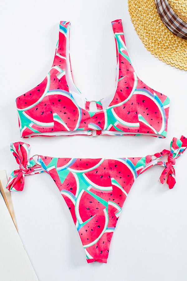 Watermelon Print Ring Hollow Bikini