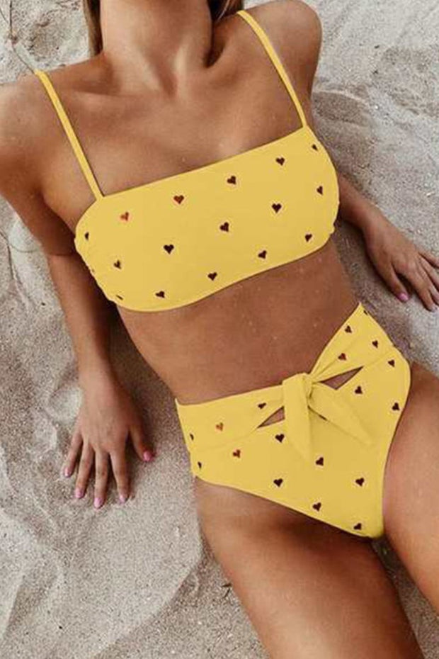 Heart-shaped Print Bandage Cutout Design Bikini Set (6 Colors)