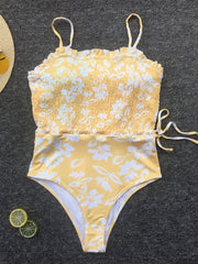 Pleated Yellow Print Bikini