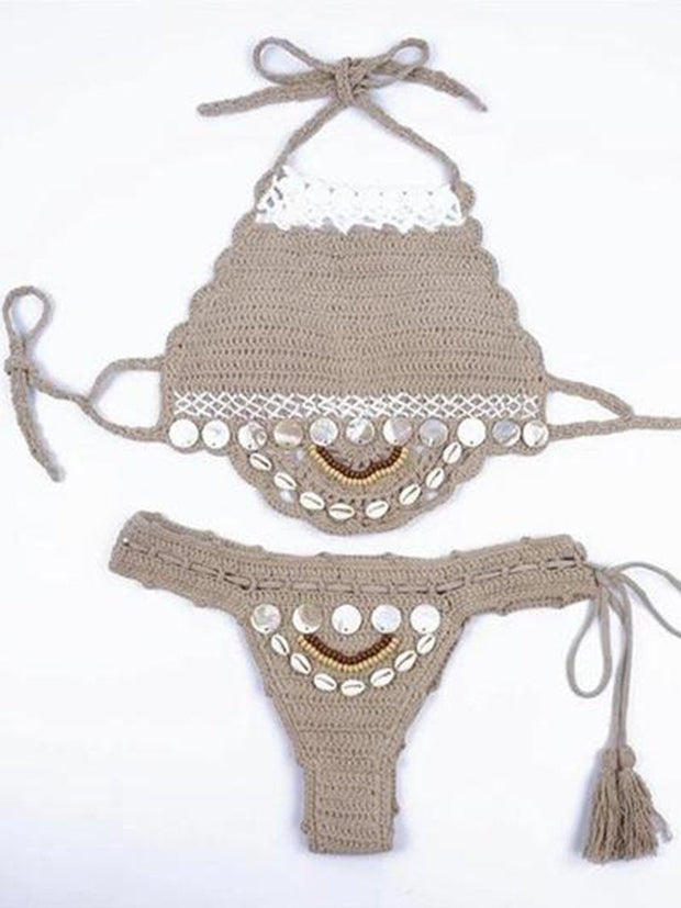 Strappy Split Crochet Bikini Set