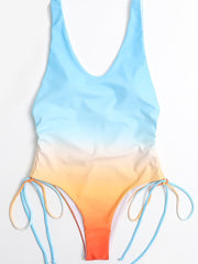 Casual Tie-Dye Colorblock One-Piece Swimwear