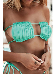 Bandeau Bandage Hollow-out Green Bikini Set