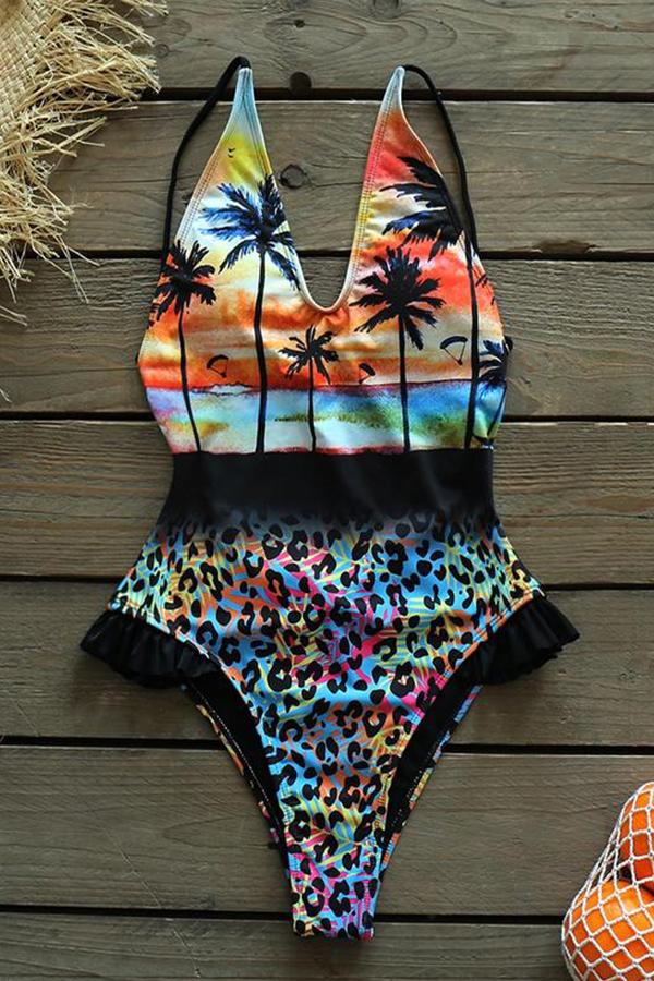 Colorful Leopard One Piece Swimsuit